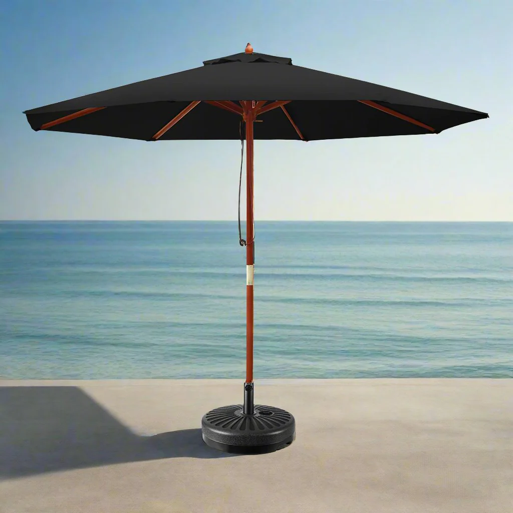 Instahut 2.7m Outdoor Umbrella w/Base Pole Umbrellas Garden Sun Stand Deck Black - Nurns