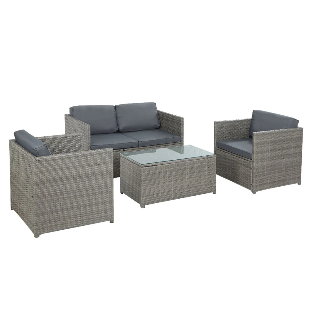 Driffield 4-Seater Furniture Wicker Table Chairs 4-Piece Outdoor Sofa - Grey - Nurns