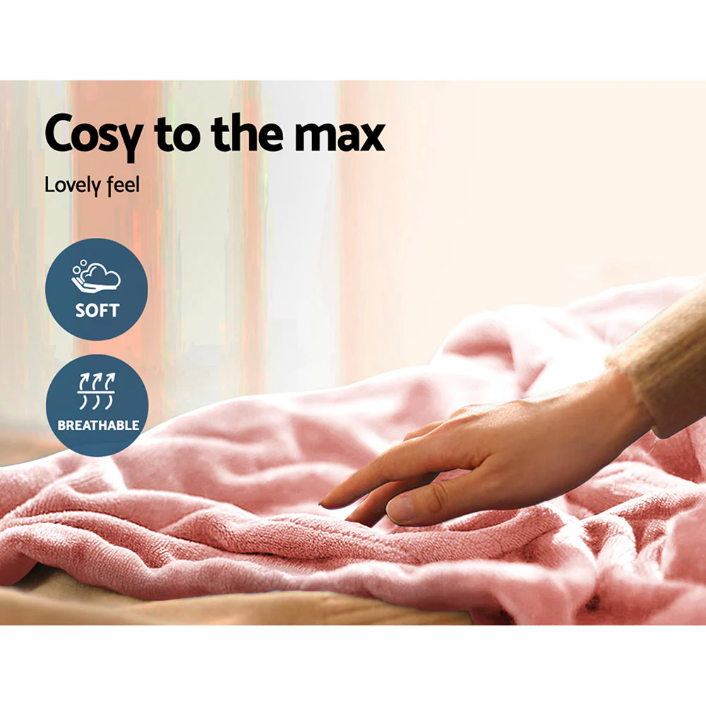 Watson Electric Throw Soft Blanket Heated Rug Fleece Snuggle Washable - Pink - Nurns