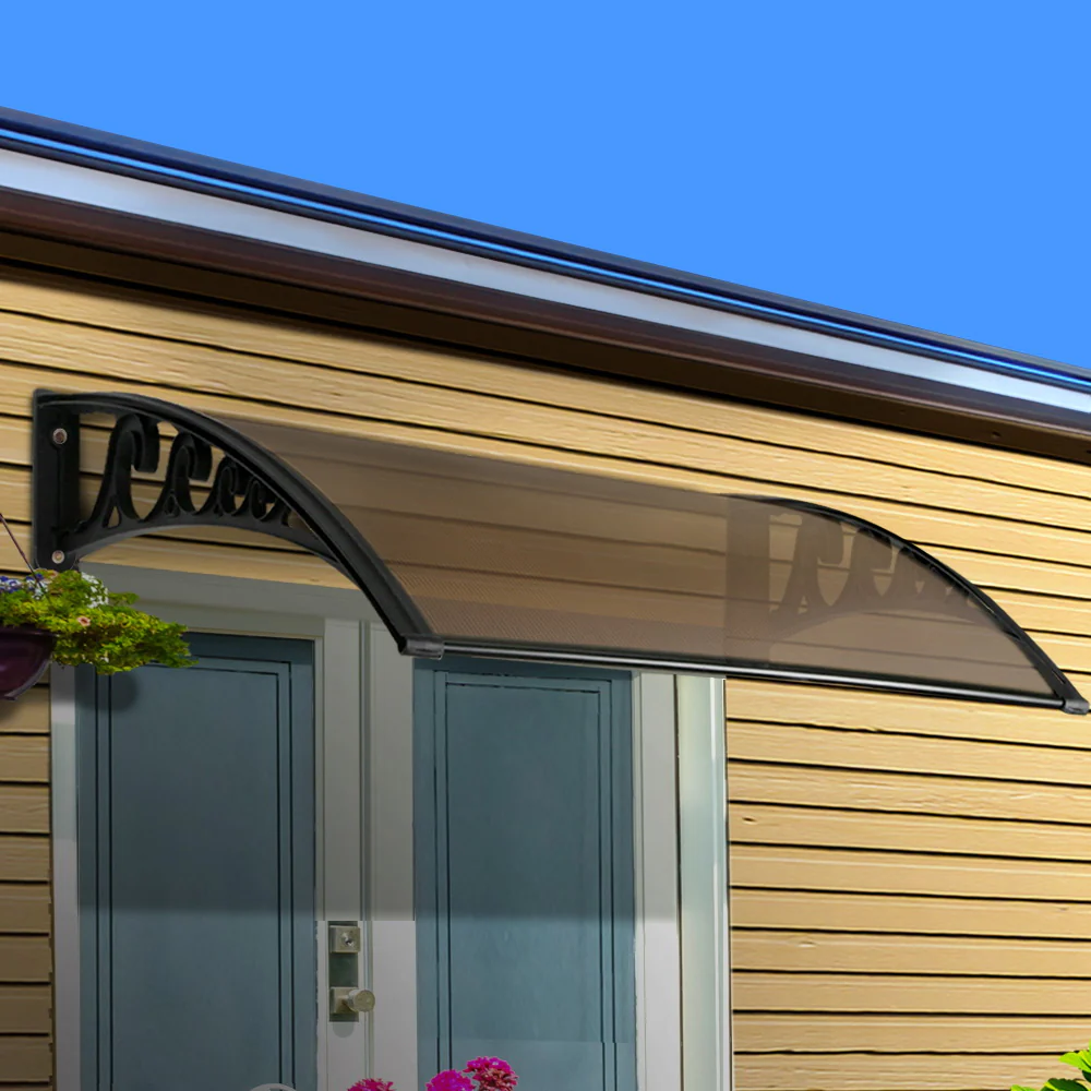Instahut Window Door Awning 1mx1.2m Brown - Nurns