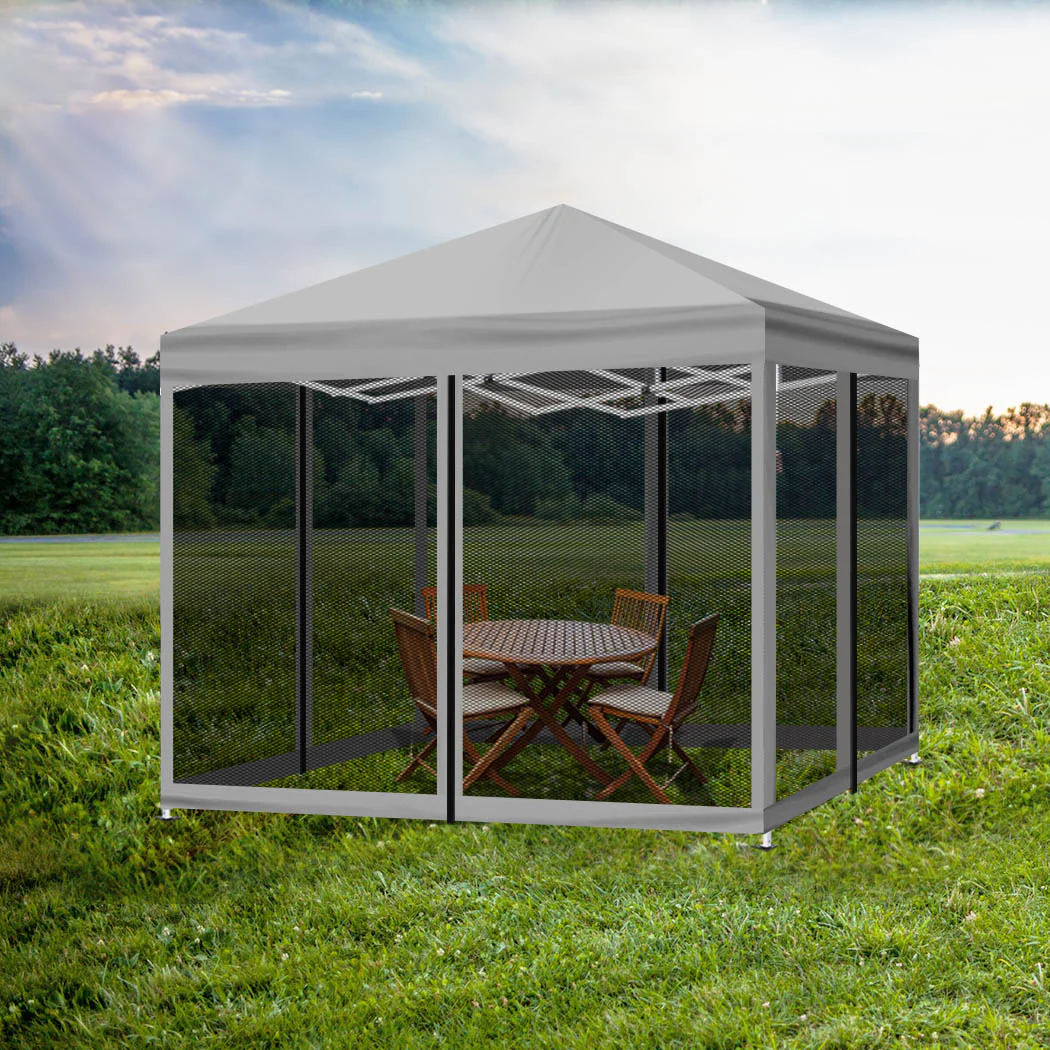 Mountview Gazebo 3x3m Pop Up Marquee Grey - Nurns