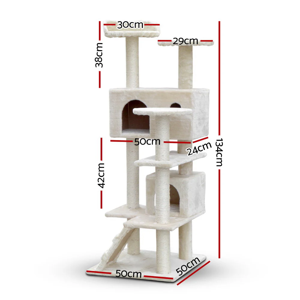 Cat Tree 134cm Trees Scratching Post Scratcher Tower Condo House Furniture Wood Beige - Nurns