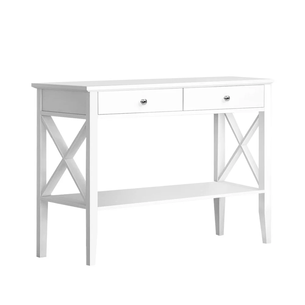 Console Table Hall Side Entry 2 Drawers Display White Desk Furniture - Nurns