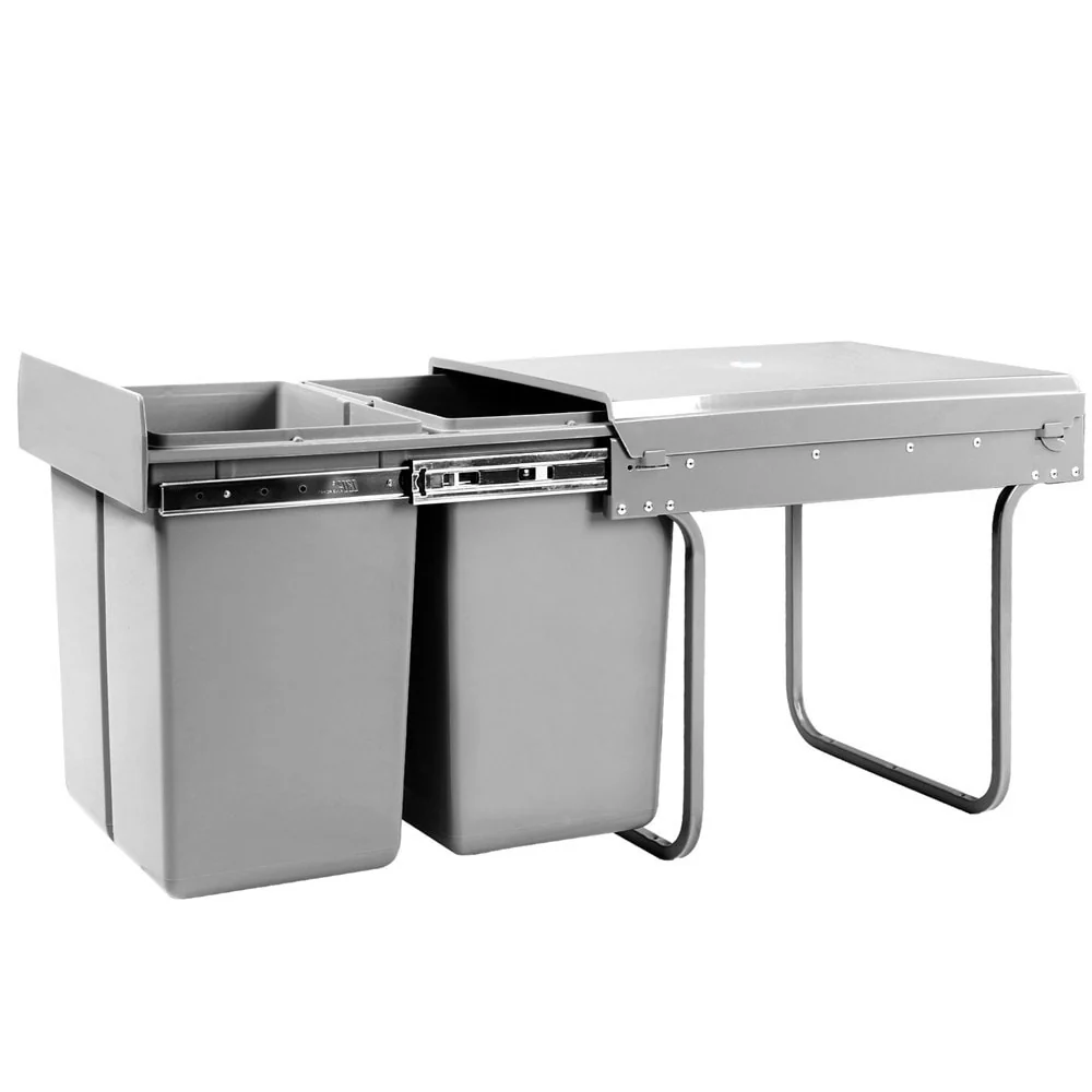 Pull Out Bin Kitchen Double Basket 2X20L Grey - Nurns