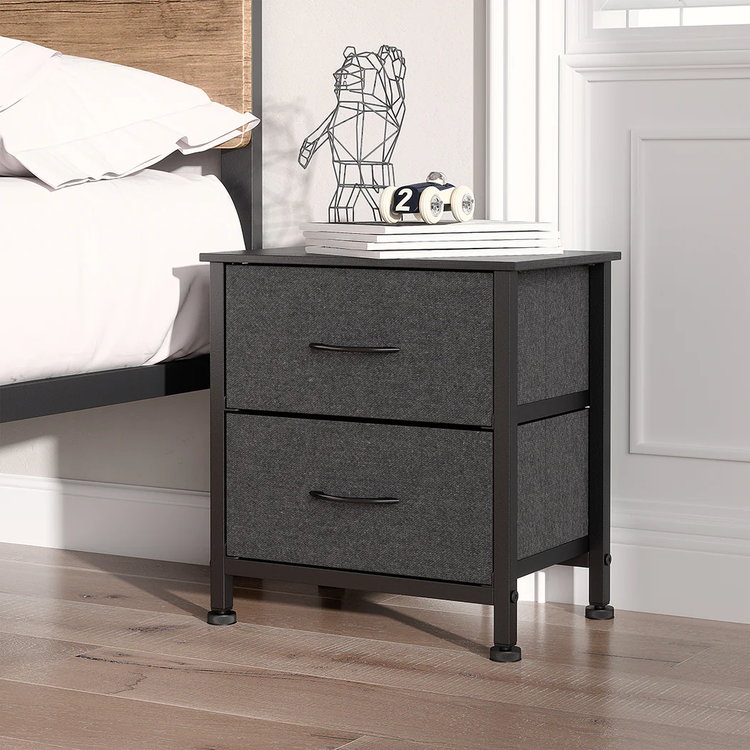 Moose Fabric Bedside Tables with 2 Drawers - Dark Grey - Nurns
