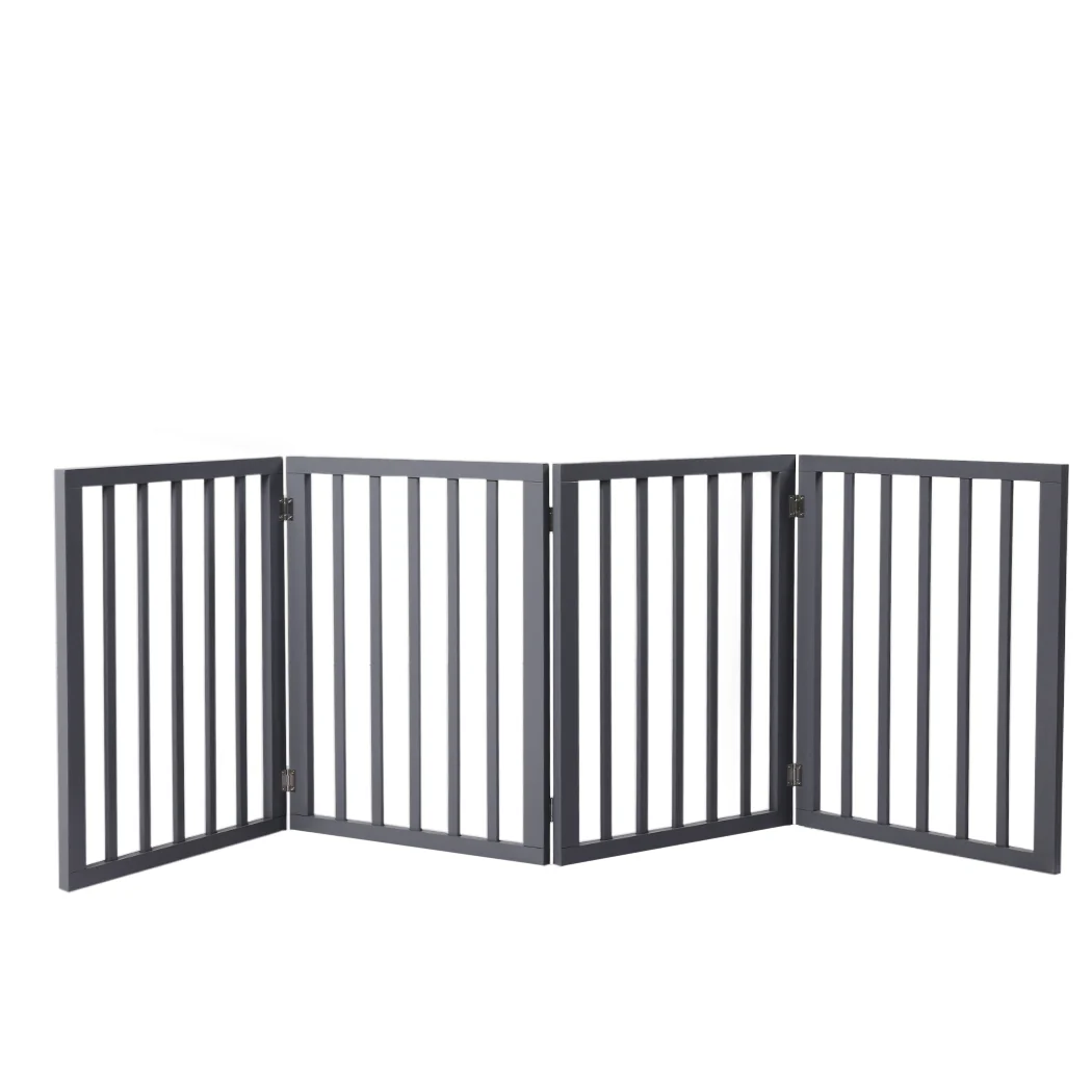 Wooden Pet Gate Dog Fence Retractable Barrier Portable Door 4 Panel Grey - Nurns