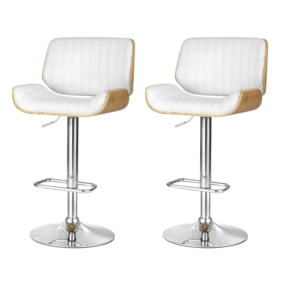 Set of 2 Preston Bar Stools Adjustable Leather Chairs - White - Nurns