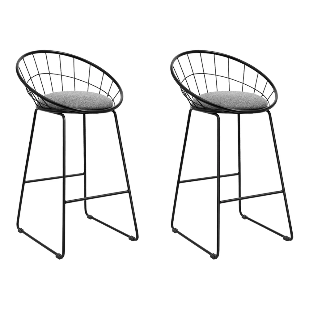 Set of 2 Ferrara Bar Stools Steel Fabric - Grey & Black - Nurns