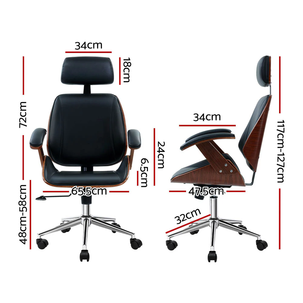 Artiss Wooden Office Chair Leather Seat Black - Nurns