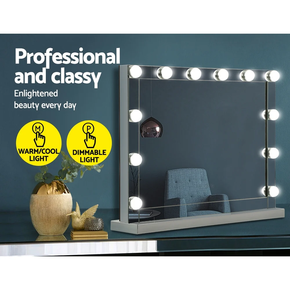 Hollywood Makeup Mirror With Light 12 LED Bulbs Vanity Lighted Silver 58cmx46cm - Nurns