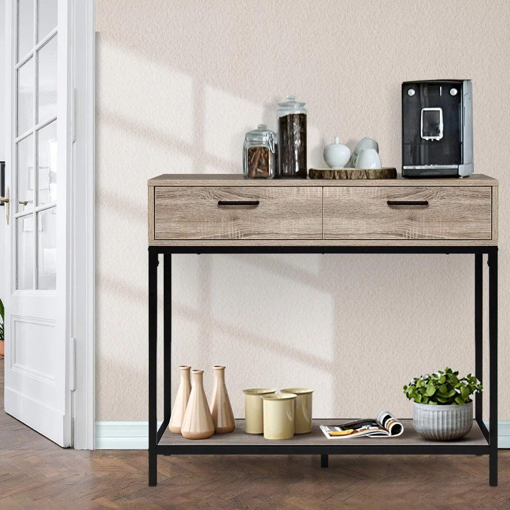 Hallway Console Table Hall Side Entry Display Desk Drawer Storage Oak - Nurns