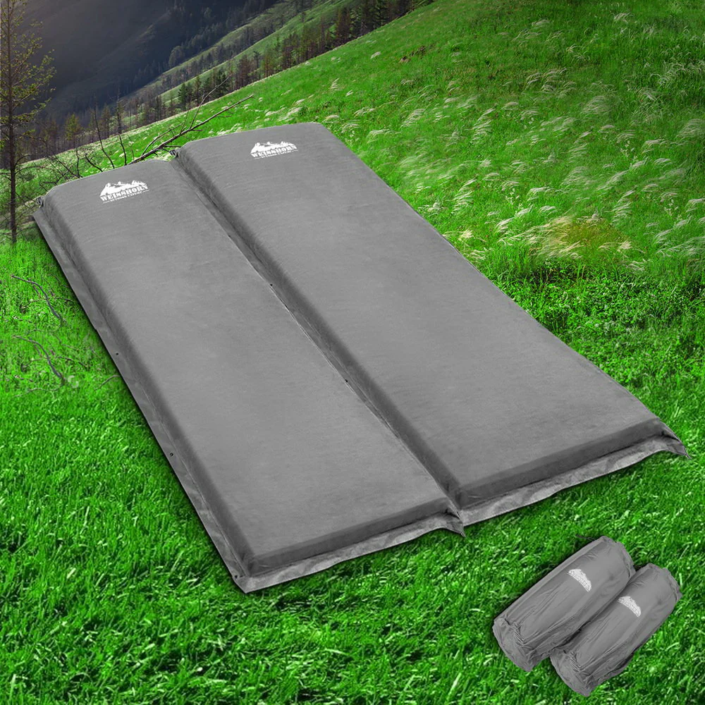 Self-Inflating Mattress Camping Sleeping Mat Air Bed Double Set Grey - Nurns