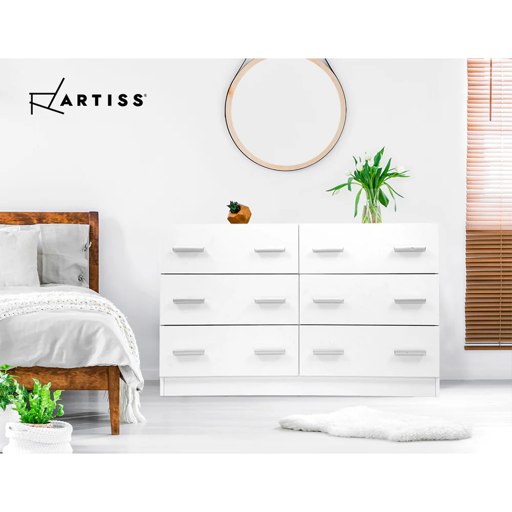 Artiss 6 Chest of Drawers - White - Nurns