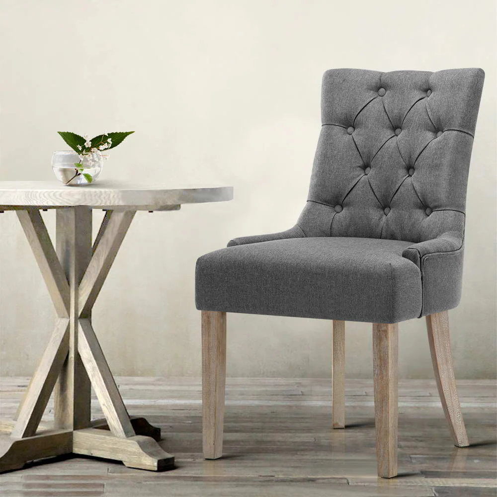 Bristol Set of 2 Dining Chairs Linen French Provincial - Grey - Nurns