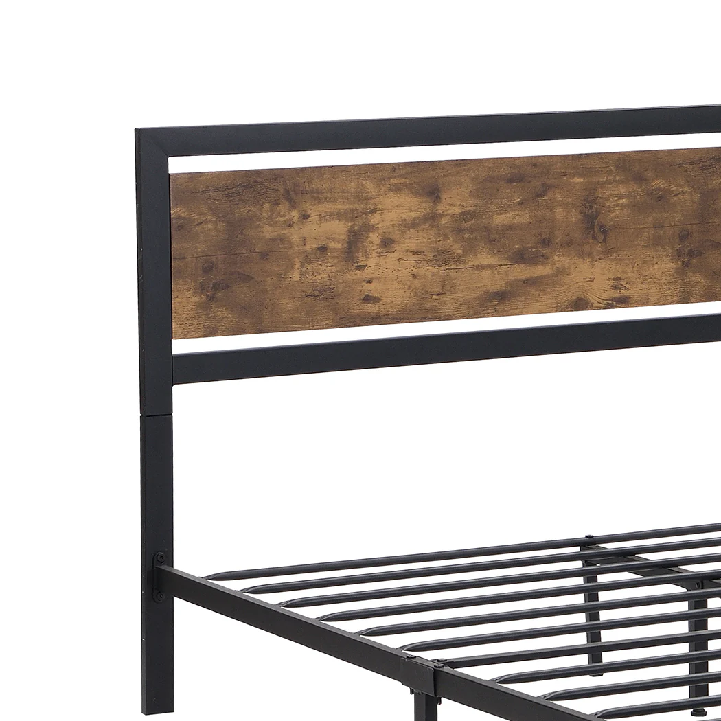 Ruth Metal Bed Frame Platform Wooden with 4 Drawers Rustic - Black & Wood Double - Nurns
