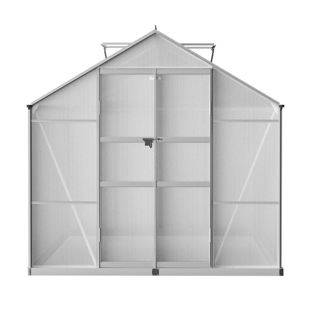 Greenfingers Greenhouse 3.7x2.5x2.26M Double Doors Aluminium Green House Garden Shed - Nurns