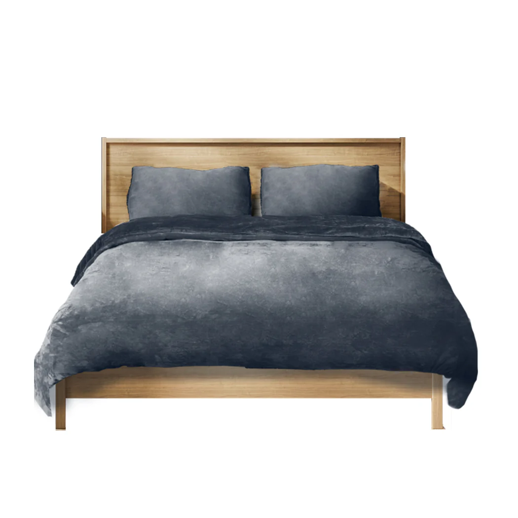 SUPER KING 3-Piece Flannel Quilt Cover with Pillowcases - Dark Grey - Nurns