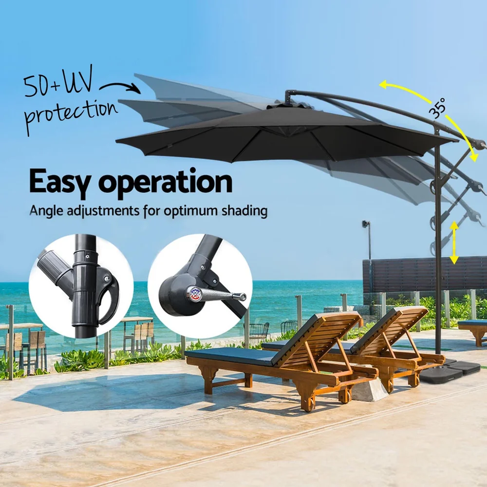 Instahut 3m Umbrella w/Base Outdoor Cantilever Beach Garden Patio Parasol Black - Nurns