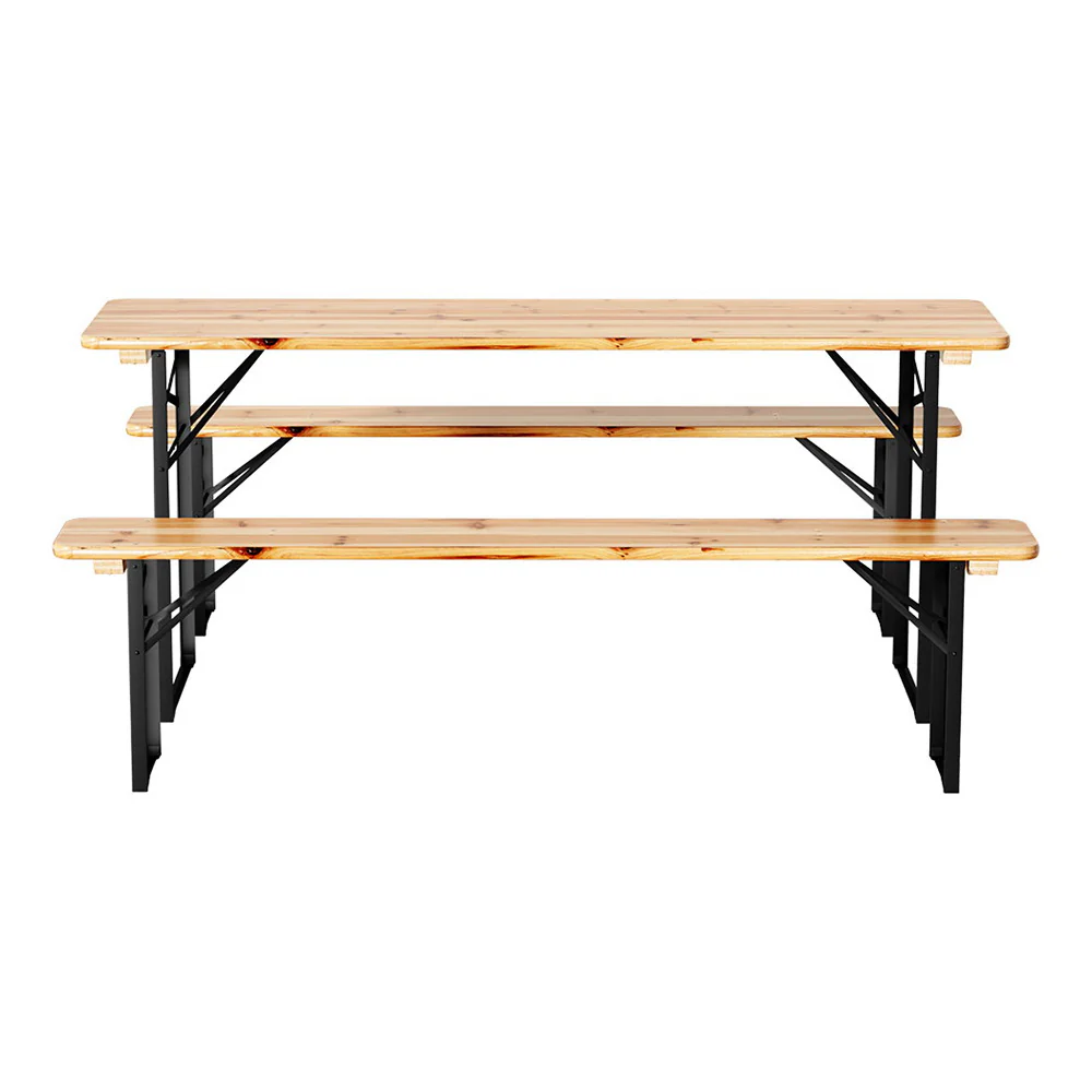 Samuel 6-Seater Lounge Setting Patio Wooden Bench 3-Piece Outdoor Dining Set - Natural - Nurns