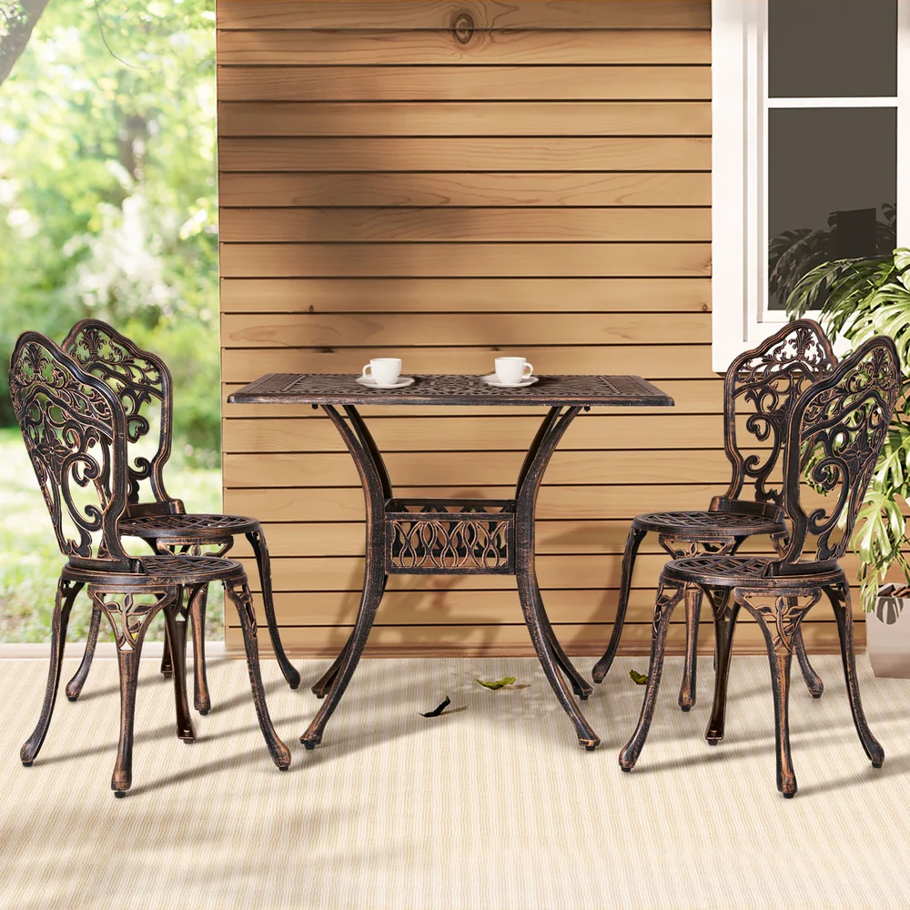 Mindy 4-Seater Outdoor Dining Set Chairs Table Cast Aluminium Patio 5-Piece Outdoor Dining Set - Brown - Nurns