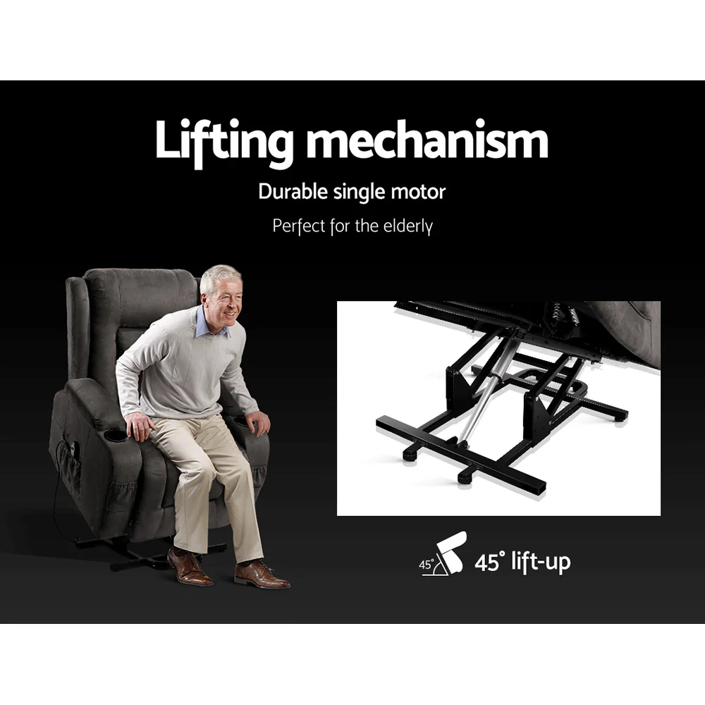 Hestia Electric Recliner Chair Lift Heated Massage Chair Fabric Lounge - Dark Grey - Nurns