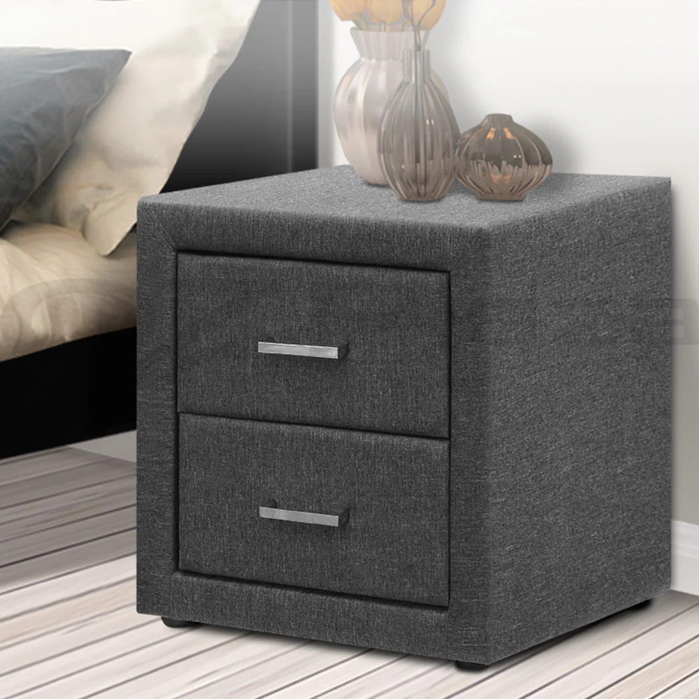 Kildonan Fabric Bedside Tables with 2 Drawers - Grey - Nurns