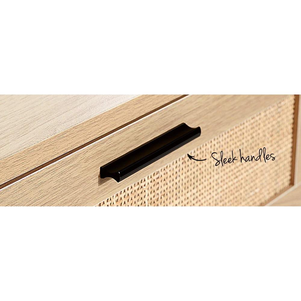 Artiss 4 Chest of Drawers Rattan Tallboy - Pine - Nurns