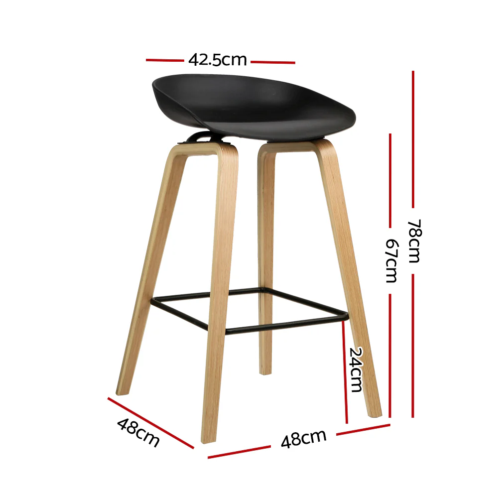 Set of 2 Basel Wooden Square Footrest Bar Stools - Black - Nurns