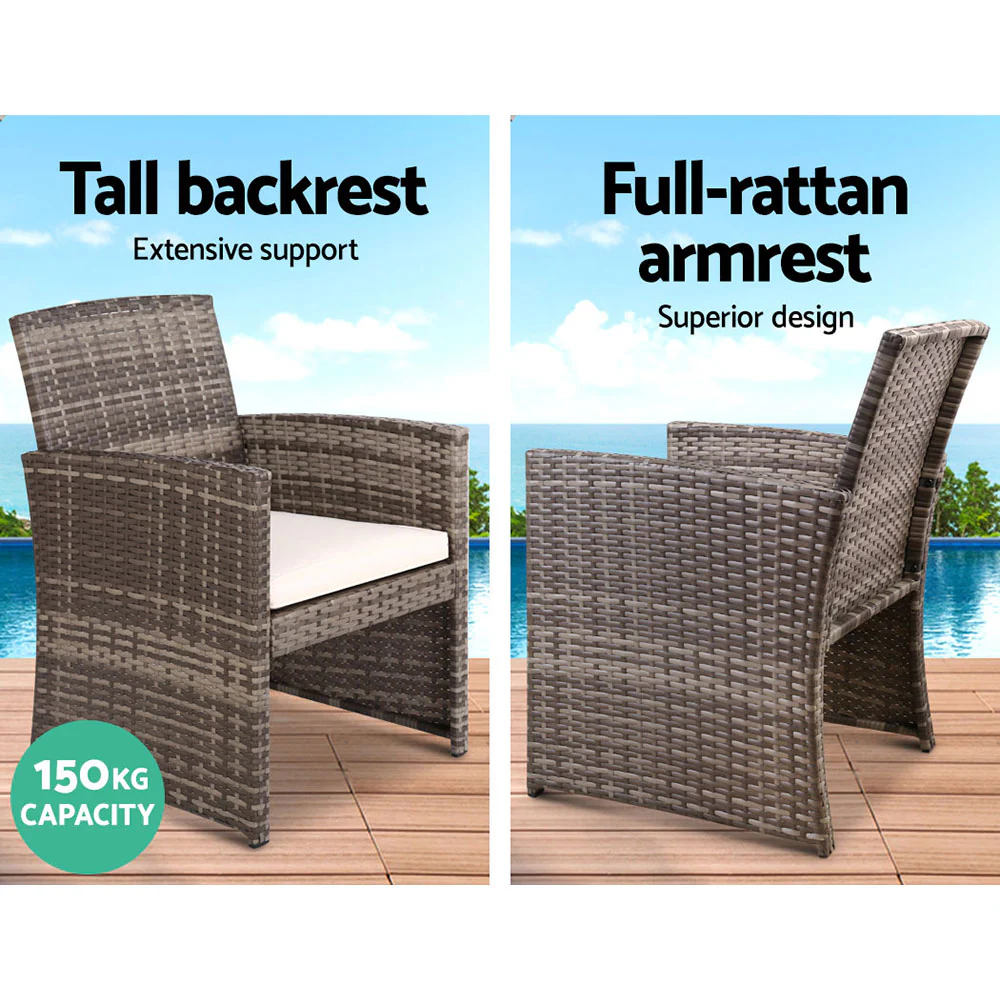Slough 4-Seater Rattan Chair Table Setting Garden Furniture 4-Piece Outdoor Sofa Set - Grey - Nurns
