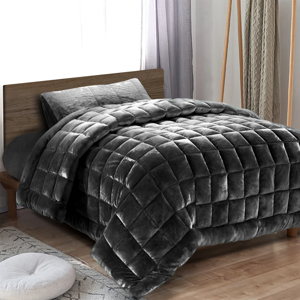 Single Giselle Bedding Faux Mink Quilt Charcoal - Nurns