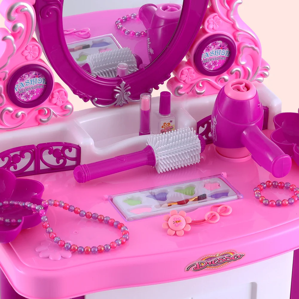 Kids Pretend Makeup Play Set Dressing Table Chair Girls Toys Children - Pink - Nurns