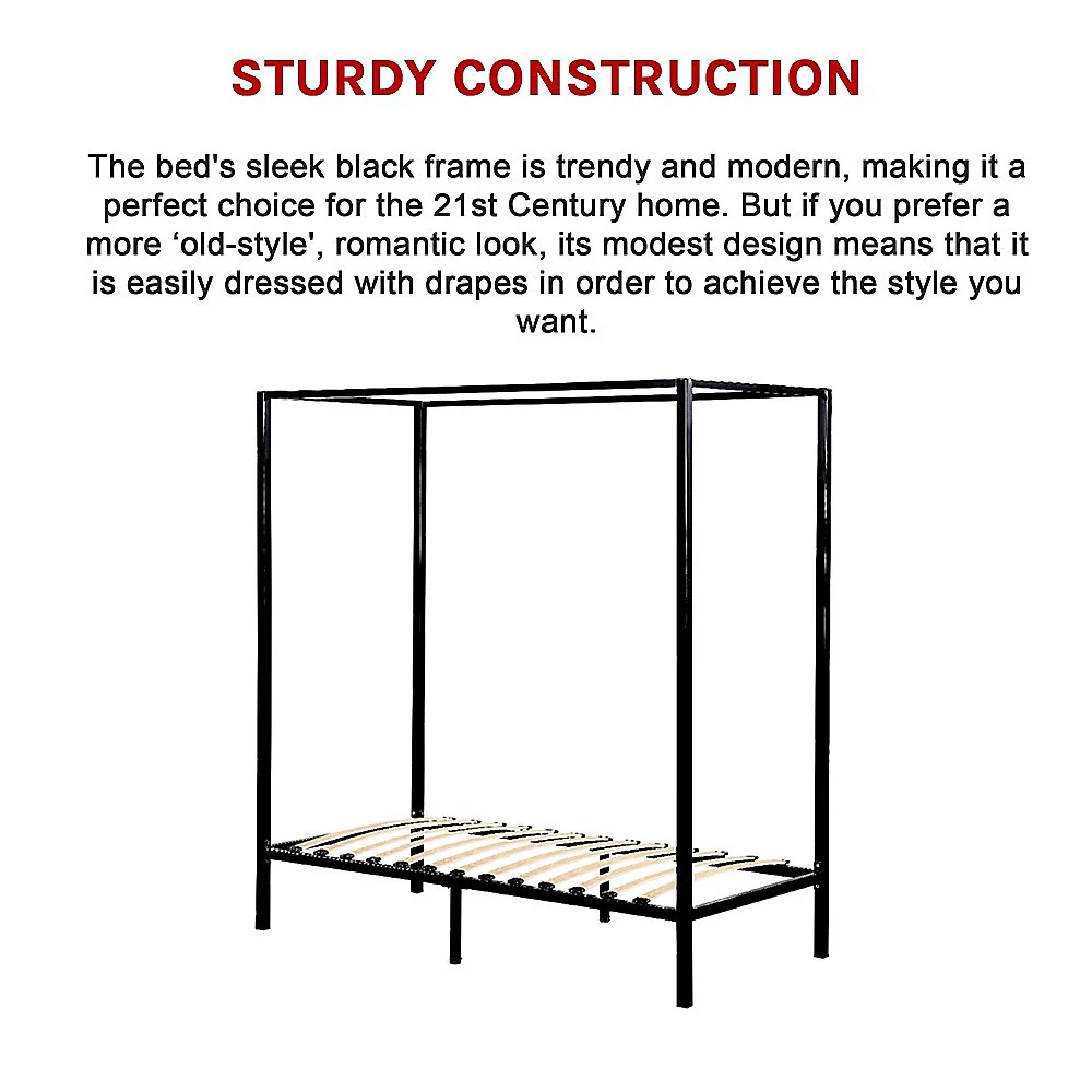 Lilian Four Poster Bed Frame - Black Single - Nurns