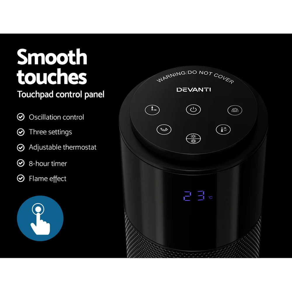 Ceramic Tower Heater 3D Flame 2000W - Black - Nurns