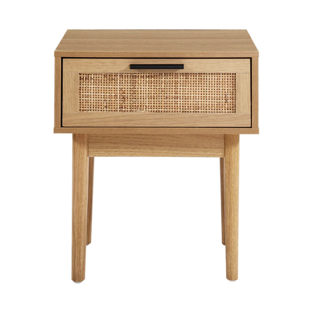 Guelph Wood Rattan Bedside Tables Storage Cabinet Rattan Wood Nightstand - Wood - Nurns