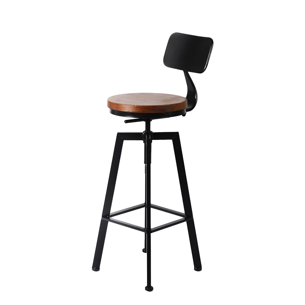 Set of 2 Marseille Industrial Bar Stools Chairs Kitchen Stool Wooden Barstools Swivel - Black & Wood - Nurns