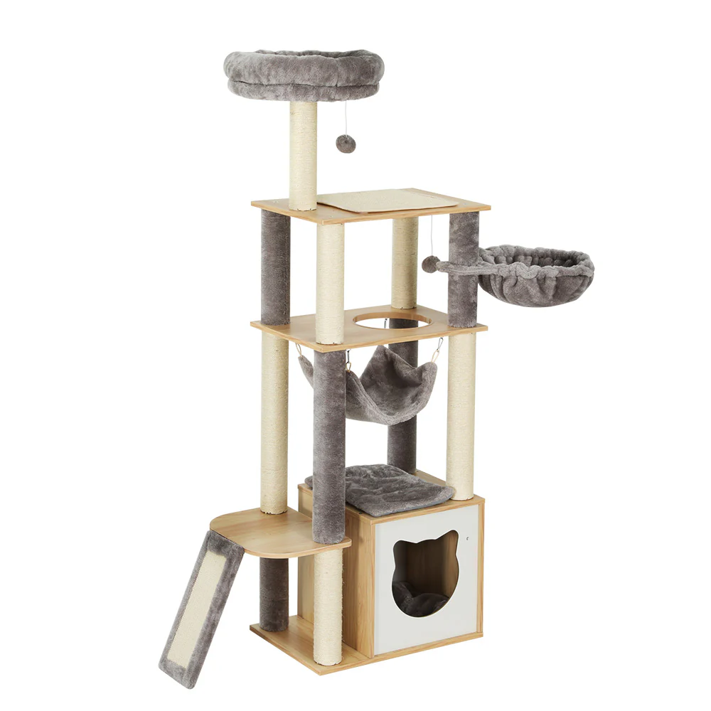 Cat Tree 152cm Tower Scratching Post Scratcher Wood Bed Condo Toys House Ladder - Nurns