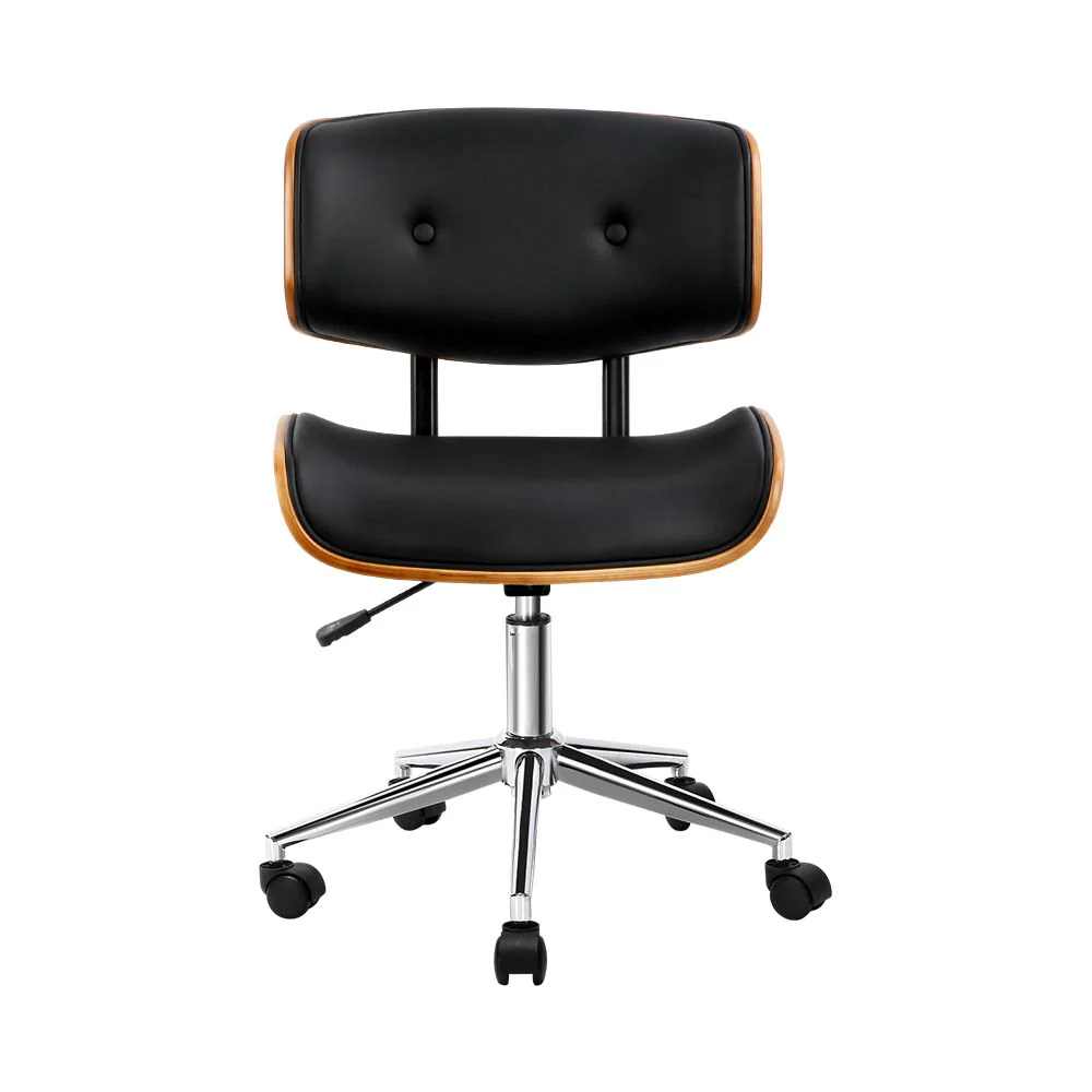 Artiss Wooden Office Chair Pu Seat Black Brown - Nurns