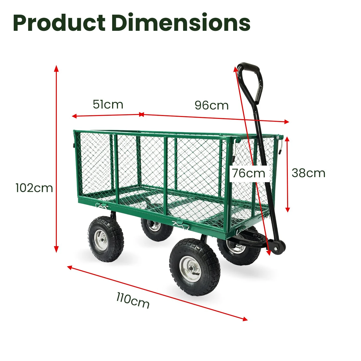 Steel Mesh Garden Trolley Cart - Green - Nurns