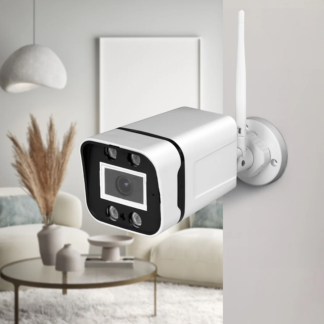 Set of 8 Wireless Security Camera System Set Square with NVR Hard Drive - White - Nurns