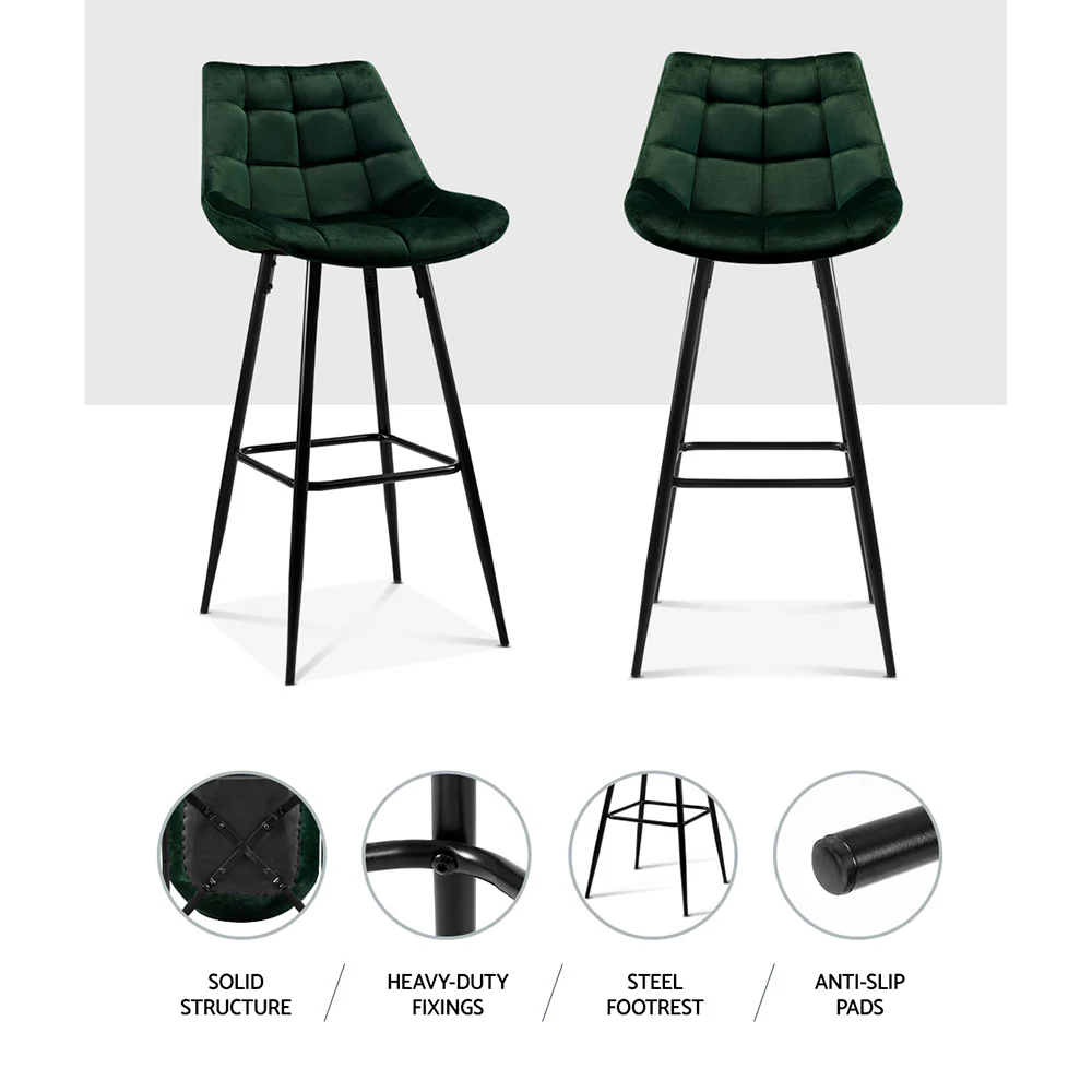Set of 2 Loures Velvet Bar Stools - Green - Nurns