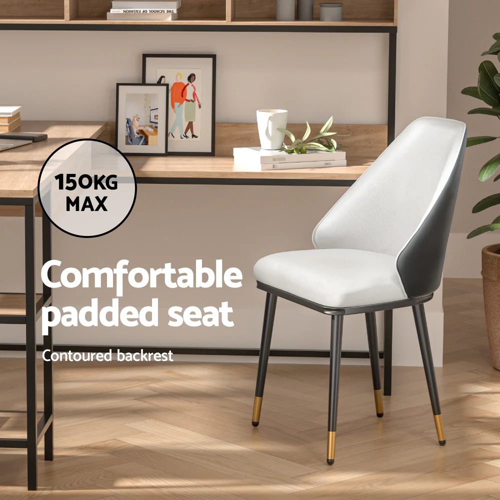 Lottie Set of 2 Dining Chairs Leather Seat - White - Nurns