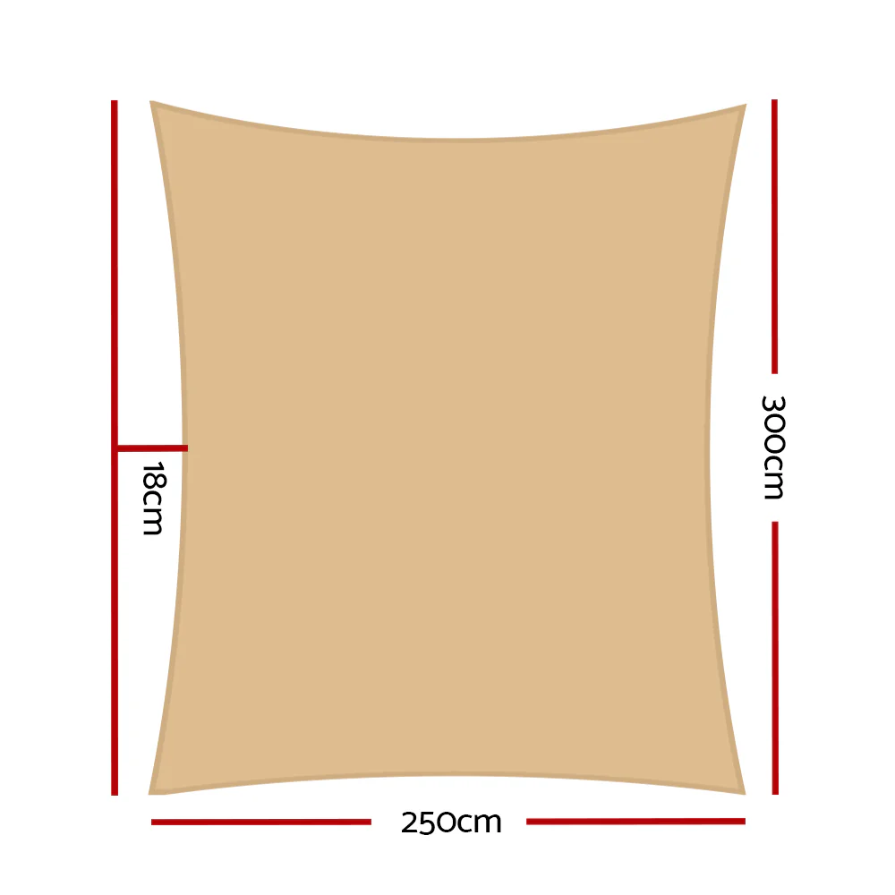 Instahut Shade Sail 2.5x3m Rectangle 280GSM 98% Sand Shade Cloth - Nurns