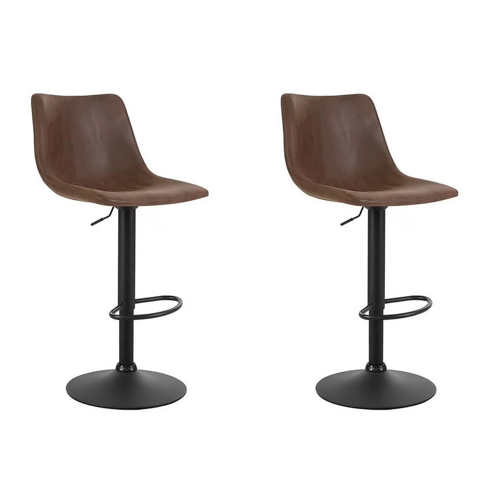 Set of 2 Leiria Bar Stools Vintage Swivel Gas Lift - Brown - Nurns