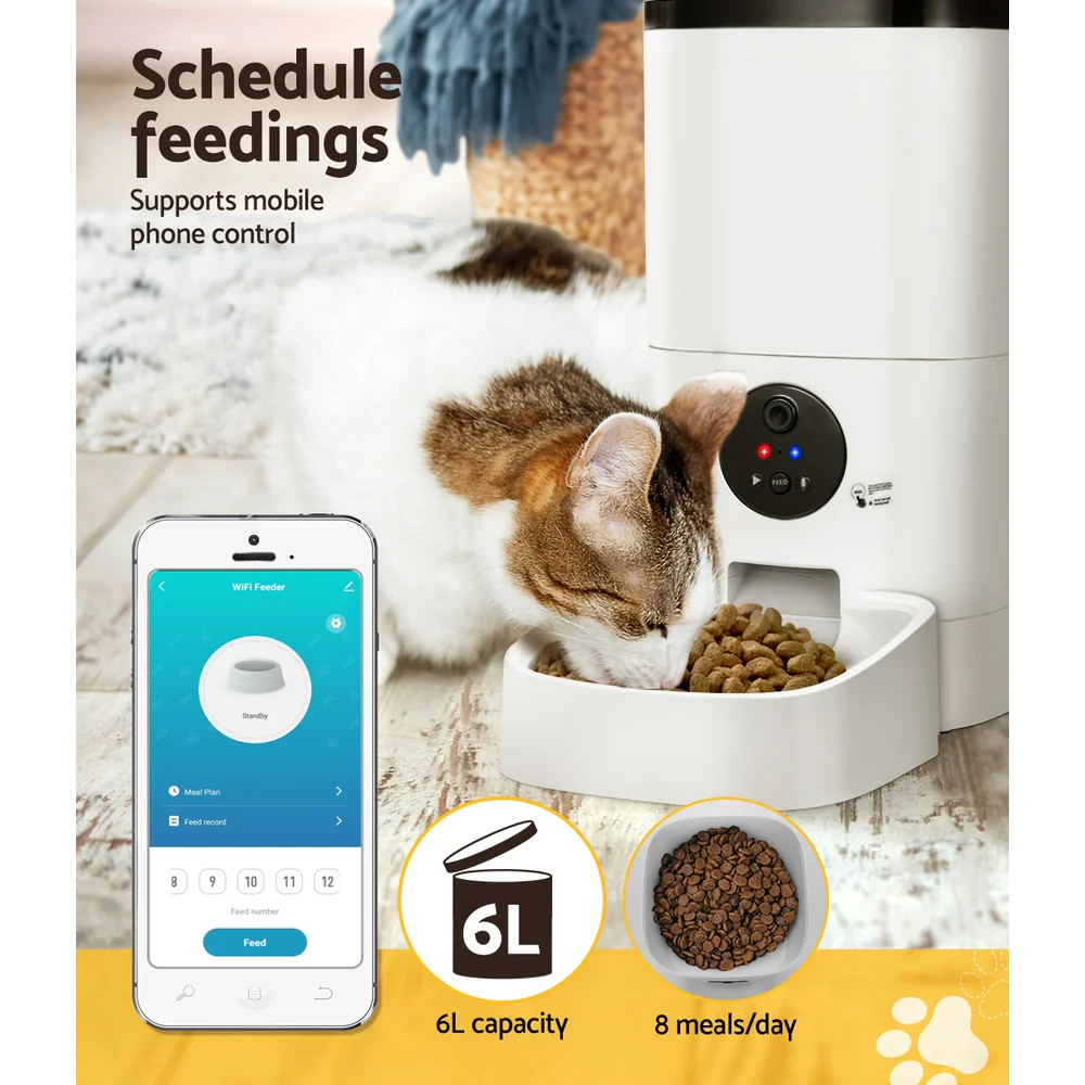 Automatic Pet Feeder 6L Auto Camera Dog Cat Smart Video Wifi Food App Hd - Nurns