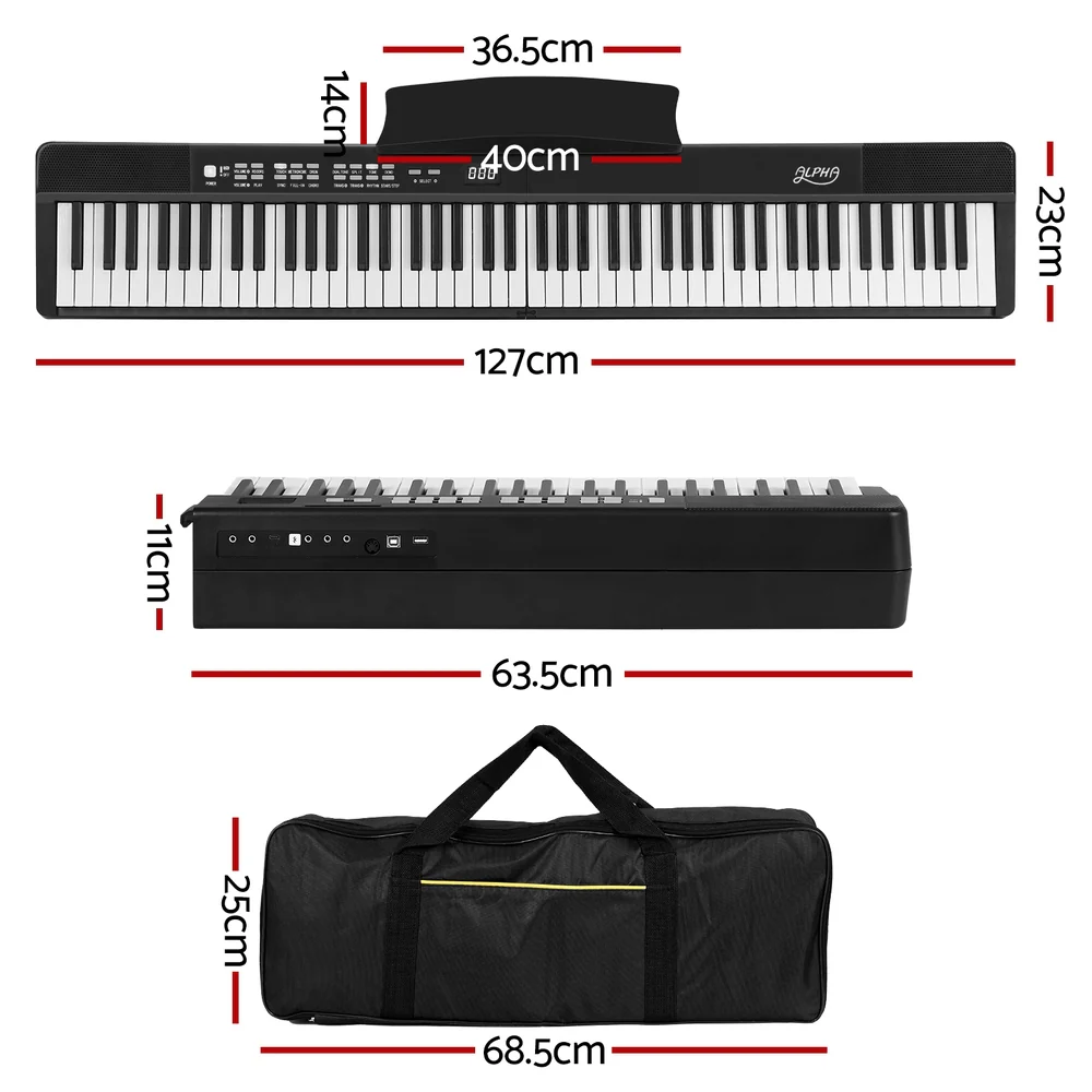 Alpha 88 Keys Foldable Electronic Piano Keyboard Digital Electric w/ Carry Bag - Nurns