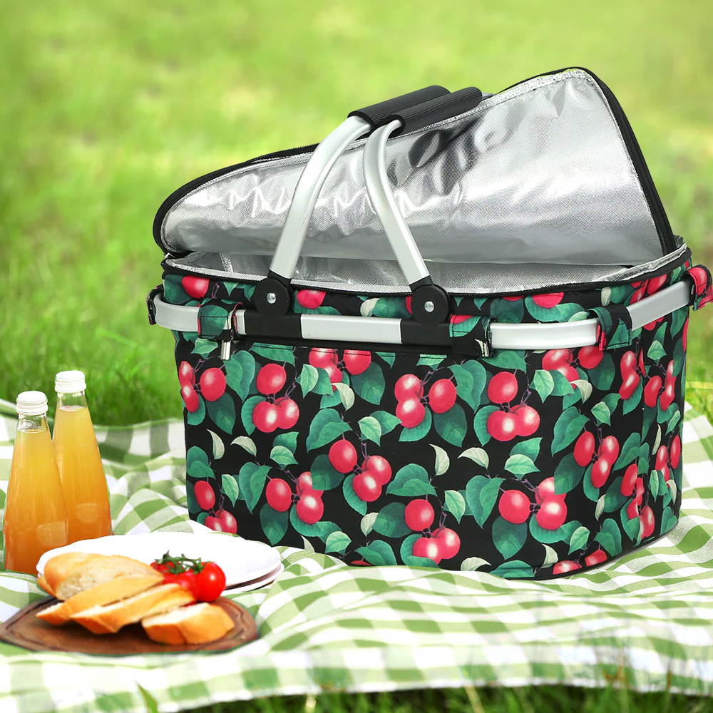 Folding Picnic Bag Basket Cooler Hamper Camping Hiking Insulated Lunch - Nurns