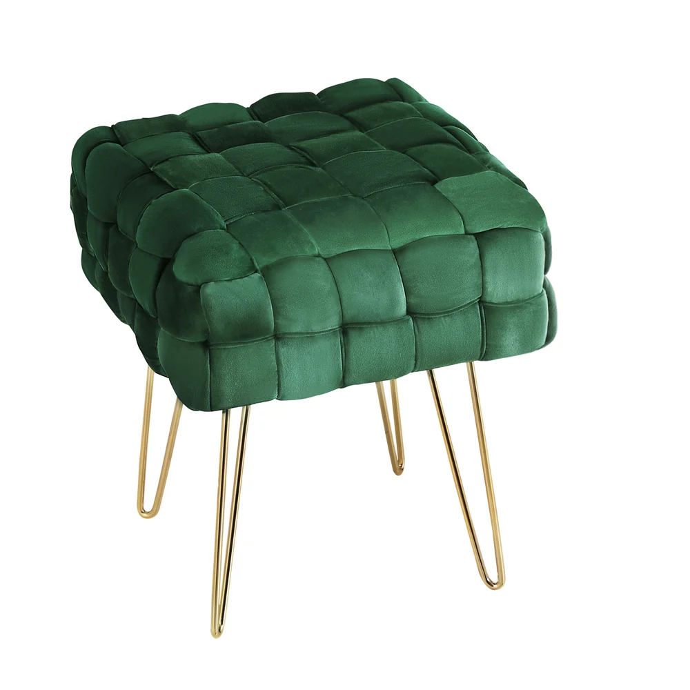 Ottoman Foot Stool Vanity Woven Velvet - Green - Nurns