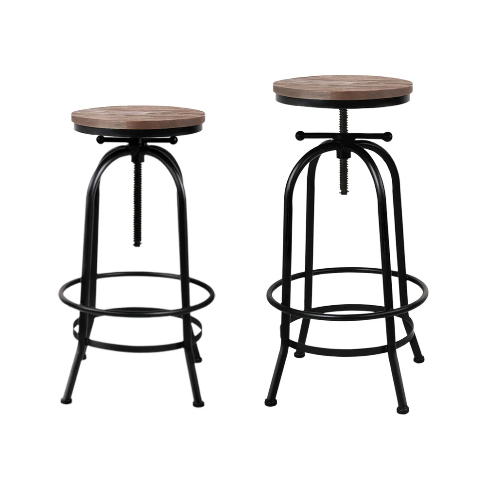Set of 4 Lamia Bar Stools Kitchen Dining Chairs Adjustable Wooden Vintage Stool - Black - Nurns
