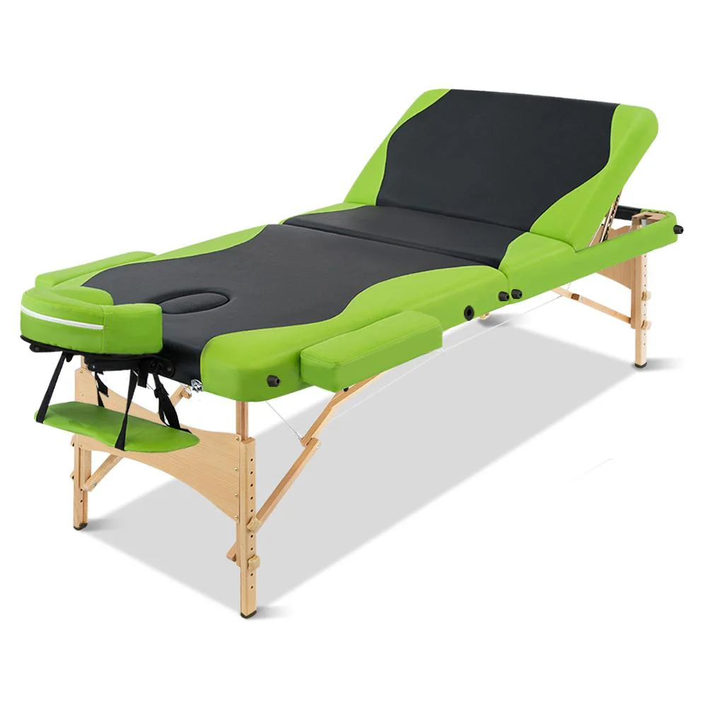 Massage Table 70cm 3 Fold Wooden Portable Beauty Therapy Bed Waxing Green - Nurns