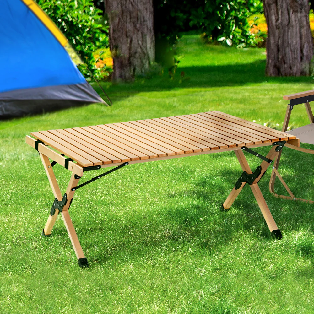 Outdoor Furniture Wooden Egg Roll Picnic Table Camping Desk 90CM - Nurns